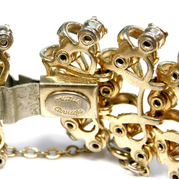 RARE Vtg 1950s HATTIE CARNEGIE Bracelet Signed Blue Rhinestones White Milk Glass - Picture 4 of 7